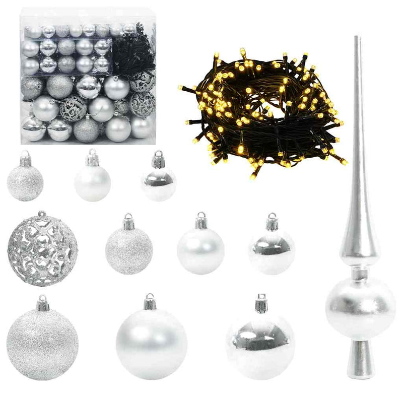 Chargez l'image dans la visionneuse de la galerie, Vidaxl kerstbal set met 300 led 120 pcs zilver kunststof
