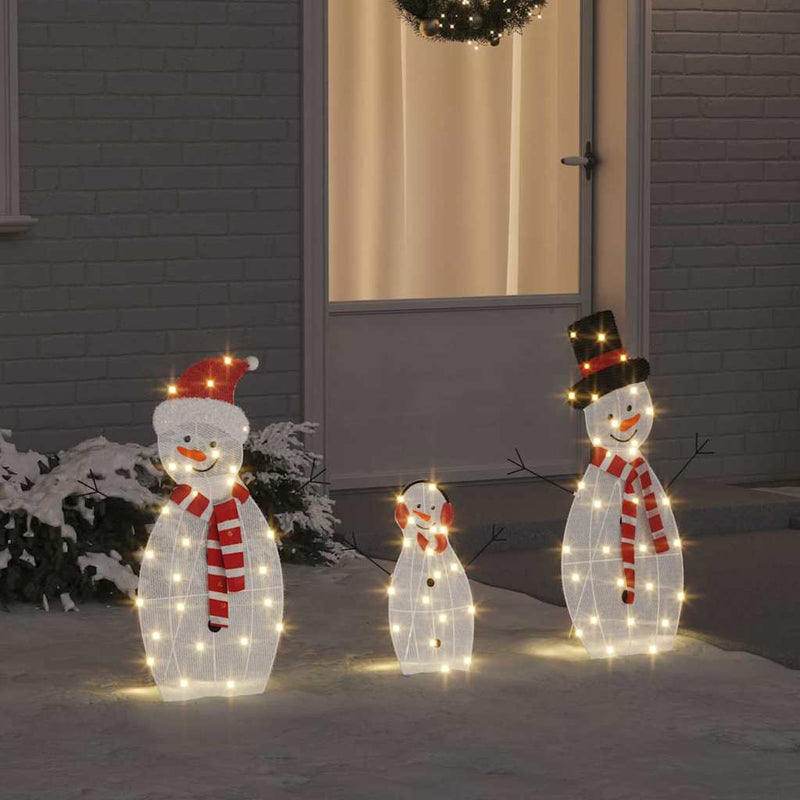 Afbeelding laden in galerijviewer, Vidaxl verlichte sneeuwpop familie 3 pcs warmwit polyester