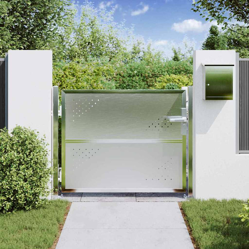 Chargez l'image dans la visionneuse de la galerie, Vidaxl tuinpoort met slot zilver 100 x 75 cm roestvrij staal