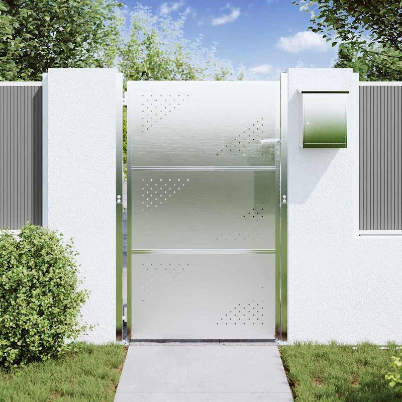 Afbeelding laden in galerijviewer, Vidaxl tuinpoort met slot zilver 100 x 125 cm roestvrij staal