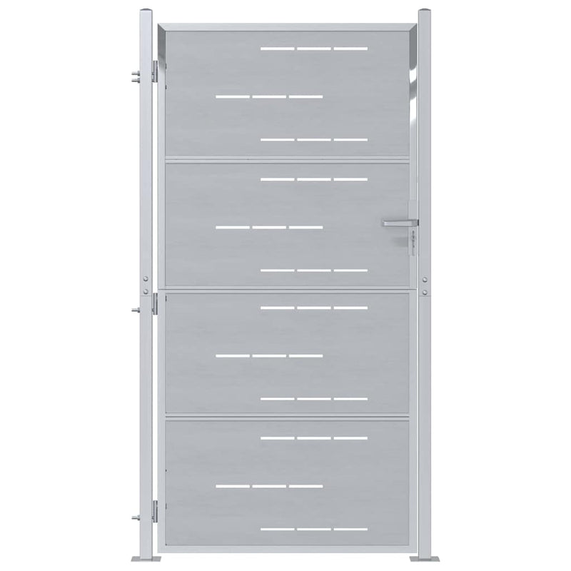 Afbeelding laden in galerijviewer, Vidaxl tuinpoort met slot zilver 96 x 200 cm roestvrij staal