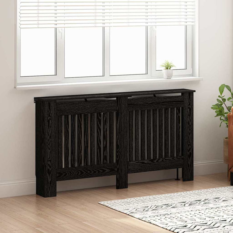 ギャラリービューアに画像をロードする, Vidaxl radiatorafdekking zwart eiken 152 x 19 x 81,5 cm bewerkt hout