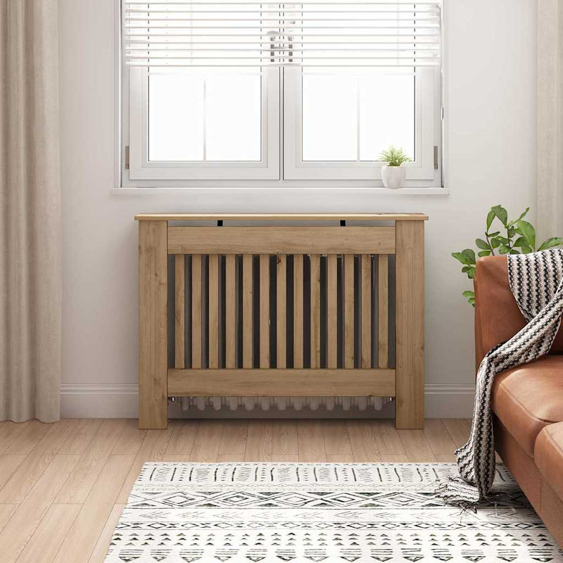 Afbeelding laden in galerijviewer, Vidaxl radiatorafdekking artisan eiken 112 x 19 x 81,5 cm bewerkt hout