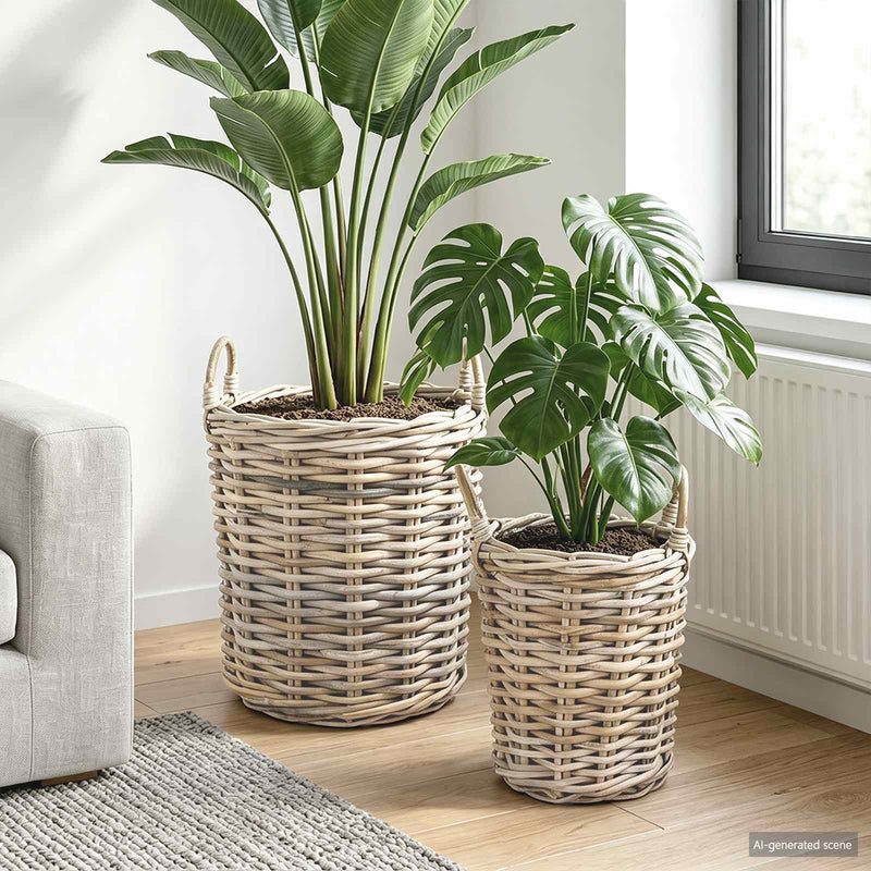 Afbeelding laden in galerijviewer, Vidaxl plantmand met opslag 2 pcs grijs kubu rattan