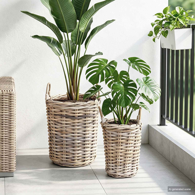 Afbeelding laden in galerijviewer, Vidaxl plantmand met opslag 2 pcs grijs kubu rattan