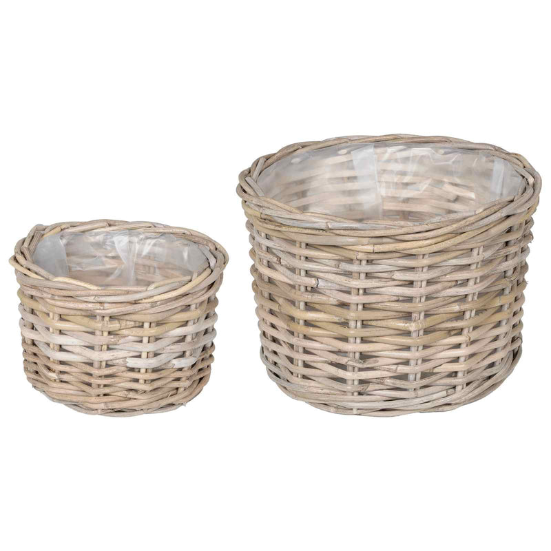 Afbeelding laden in galerijviewer, Vidaxl bloempot mand met opslag 2 pcs grijs kubu rattan