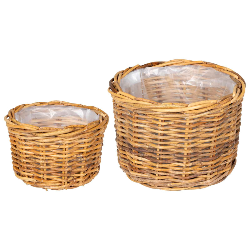 Afbeelding laden in galerijviewer, Vidaxl bloempot mand met opslag 2 pcs bruin kubu rattan