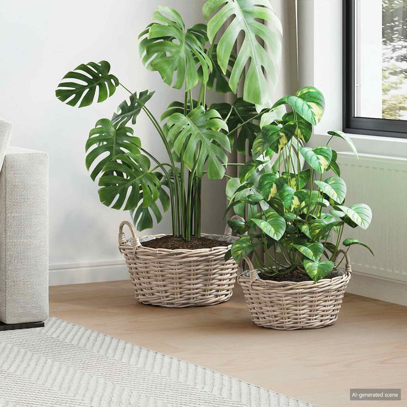 Afbeelding laden in galerijviewer, Vidaxl plantenmand met opslag 2 pcs grijs lacak riet