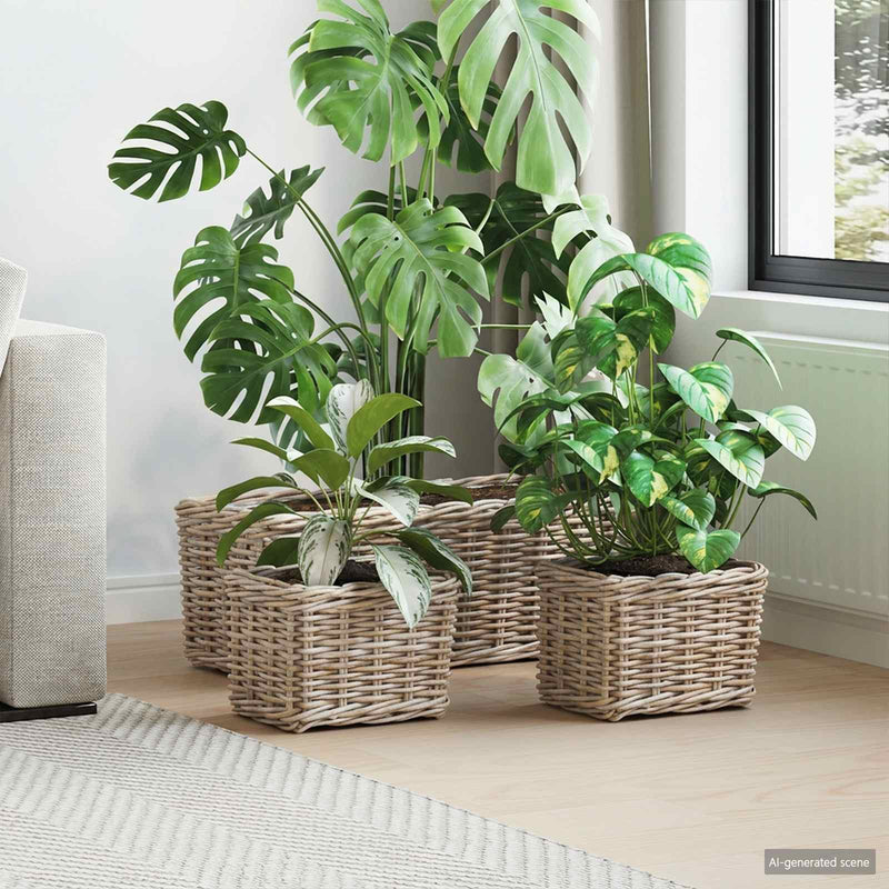 Chargez l'image dans la visionneuse de la galerie, Vidaxl plantenmand met opslag 3 pcs grijs kubu rattan
