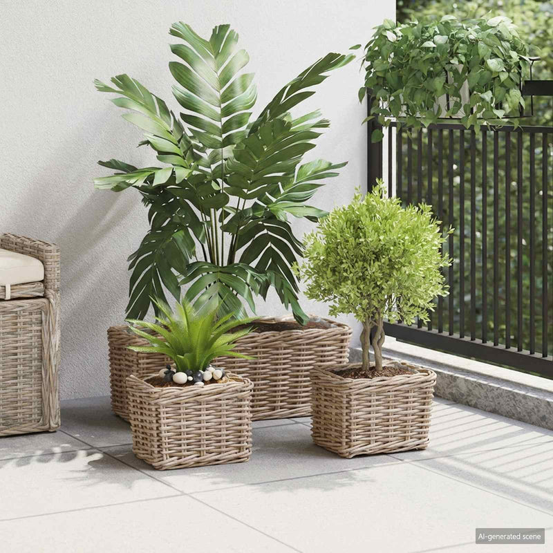Chargez l'image dans la visionneuse de la galerie, Vidaxl plantenmand met opslag 3 pcs grijs kubu rattan