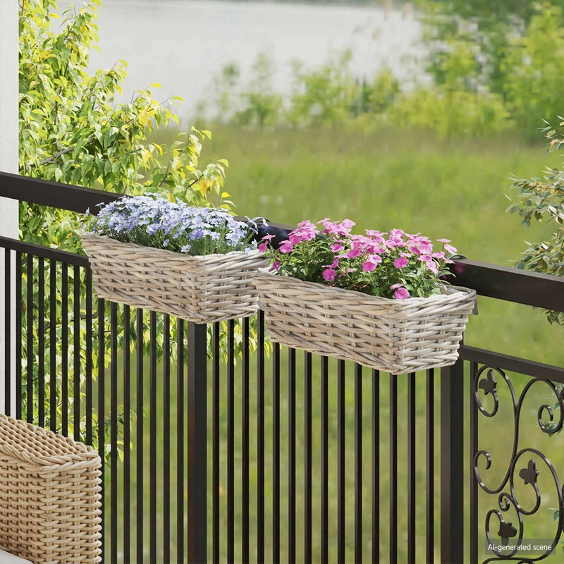 Afbeelding laden in galerijviewer, Vidaxl hangende bloempot mand 2 pcs grijs 48 x 22 x 15 cm lacak riet