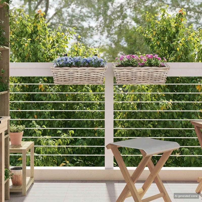 Afbeelding laden in galerijviewer, Vidaxl hangende bloempot mand 2 pcs grijs 48 x 22 x 15 cm lacak riet
