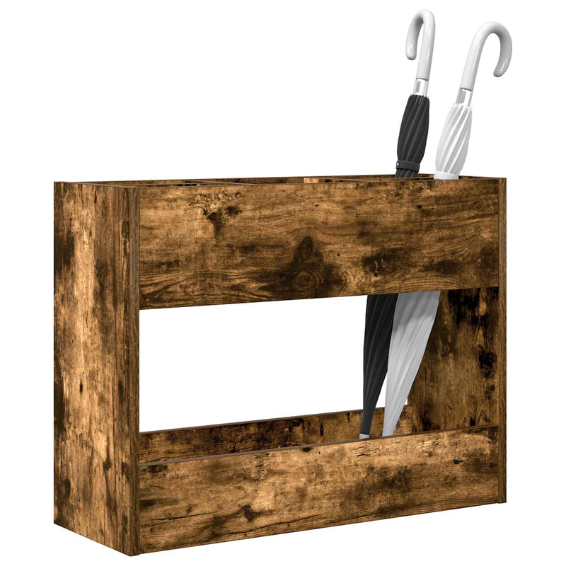 Afbeelding laden in galerijviewer, Vidaxl paraplu standaard gerookt eiken 65 x 24 x 50 cm bewerkt hout