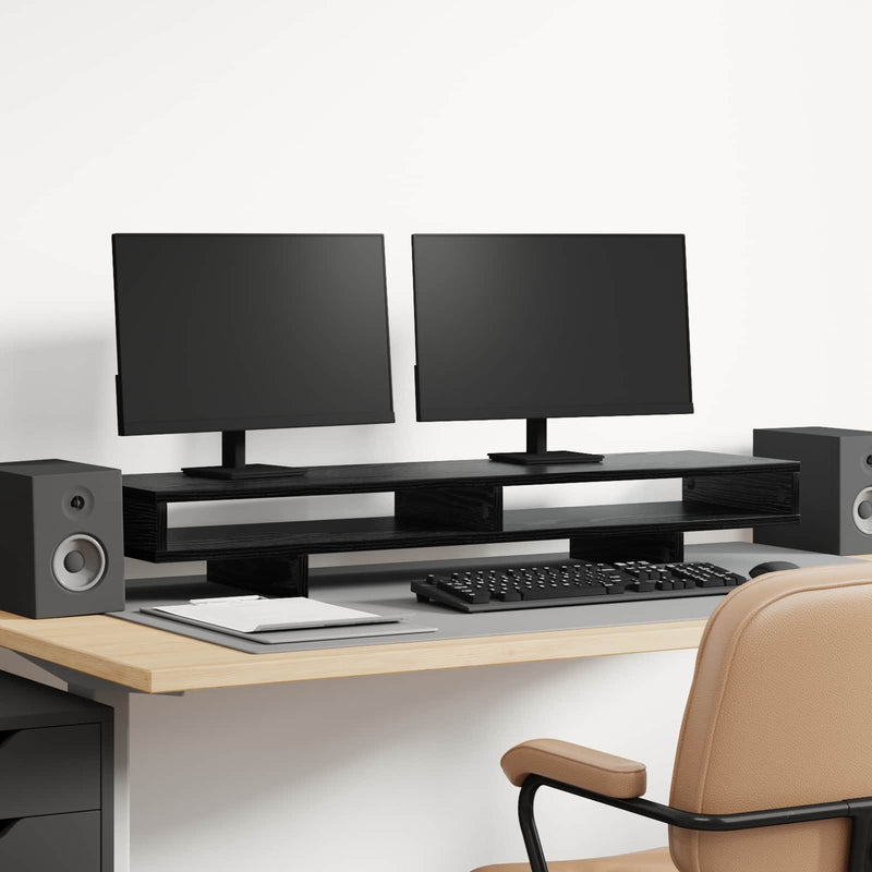 Afbeelding laden in galerijviewer, Vidaxl monitor stand met plank zwart 100 x 27 x 15 cm bewerkt hout