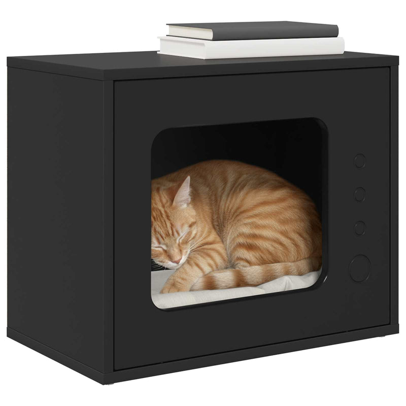 Afbeelding laden in galerijviewer, Vidaxl kattenhuis zwart 51 x 30 x 42,5 cm bewerkt hout