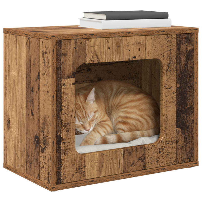 Afbeelding laden in galerijviewer, Vidaxl kattenhuis oudhout 51 x 30 x 42,5 cm bewerkt hout