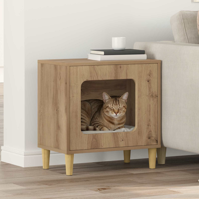 Afbeelding laden in galerijviewer, Vidaxl kattenhuis ambachtelijk eiken 51 x 30 x 52 cm bewerkt hout