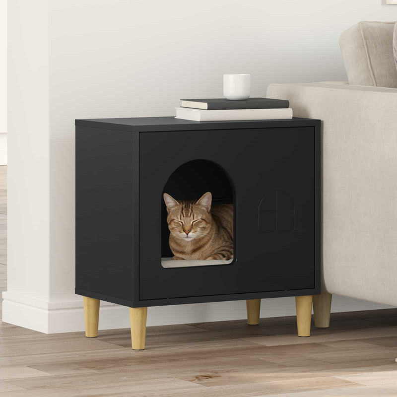 Afbeelding laden in galerijviewer, Vidaxl kattenhuis zwart 51 x 30 x 52 cm bewerkt hout