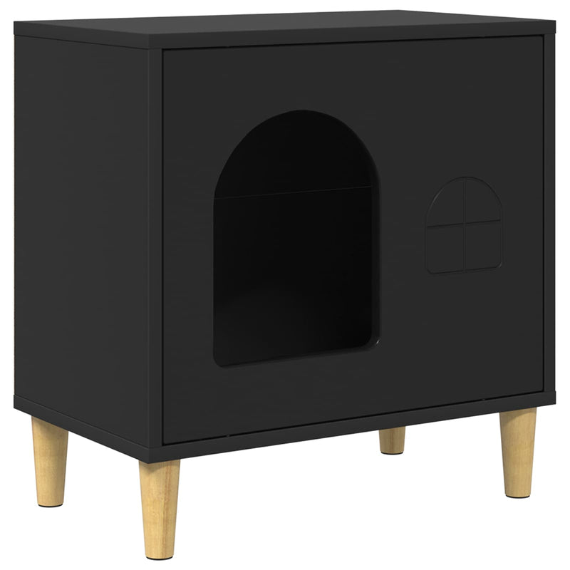 Afbeelding laden in galerijviewer, Vidaxl kattenhuis zwart 51 x 30 x 52 cm bewerkt hout