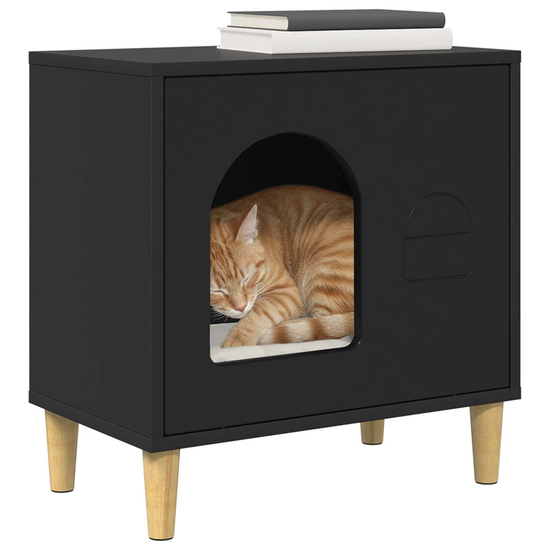Afbeelding laden in galerijviewer, Vidaxl kattenhuis zwart 51 x 30 x 52 cm bewerkt hout