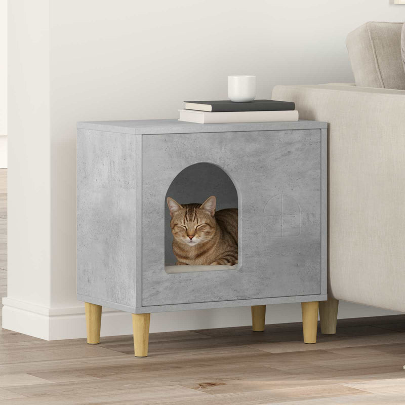 Afbeelding laden in galerijviewer, Vidaxl kattenhuis beton 51 x 30 x 52 cm bewerkt hout