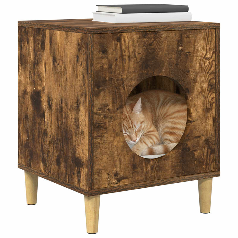 ギャラリービューアに画像をロードする, Vidaxl kattenhuis gerookt eiken 42,5 x 40 x 53 cm bewerkt hout