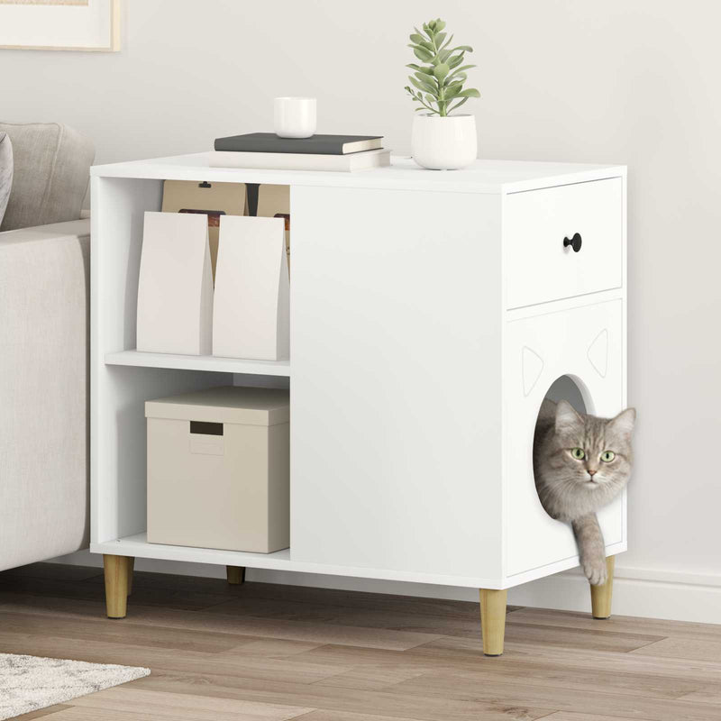 Afbeelding laden in galerijviewer, Vidaxl kattenhuis wit 72 x 42,5 x 70 cm bewerkt hout