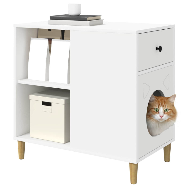 Afbeelding laden in galerijviewer, Vidaxl kattenhuis wit 72 x 42,5 x 70 cm bewerkt hout