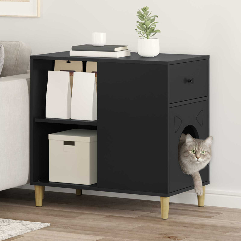ギャラリービューアに画像をロードする, Vidaxl kattenhuis zwart 72 x 42,5 x 70 cm bewerkt hout