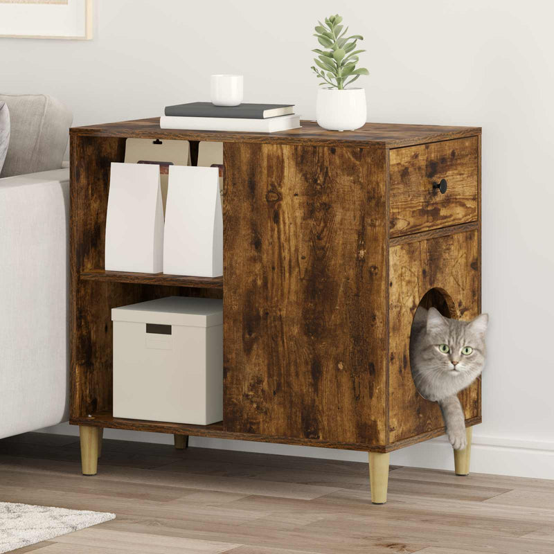 ギャラリービューアに画像をロードする, Vidaxl kattenhuis gerookt eiken 72 x 42,5 x 70 cm bewerkt hout