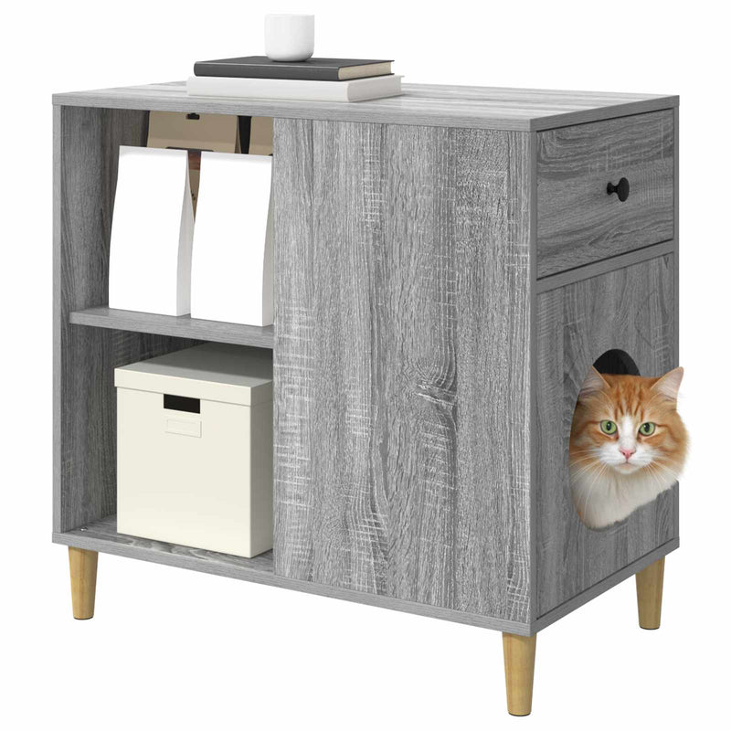 ギャラリービューアに画像をロードする, Vidaxl kattenhuis grijs sonoma 72 x 42,5 x 70 cm bewerkt hout