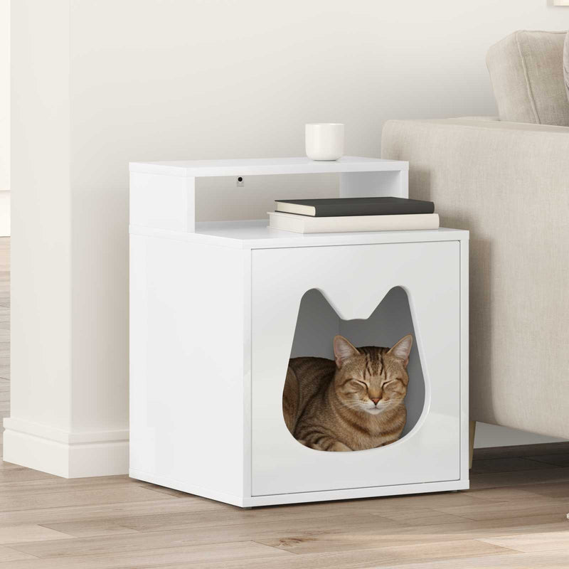 ギャラリービューアに画像をロードする, Vidaxl kattenhuis glanzend wit 42,5 x 40 x 53,5 cm bewerkt hout