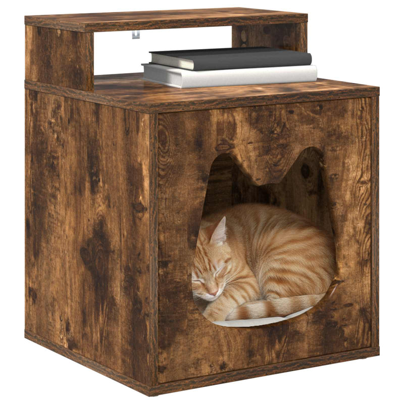 ギャラリービューアに画像をロードする, Vidaxl kattenhuis gerookt eiken 42,5 x 40 x 53,5 cm bewerkt hout