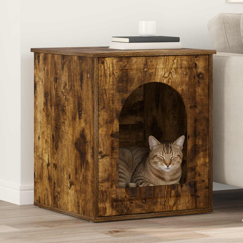 Chargez l'image dans la visionneuse de la galerie, Vidaxl kattenhuis gerookt eiken 53 x 52 x 62 cm bewerkt hout