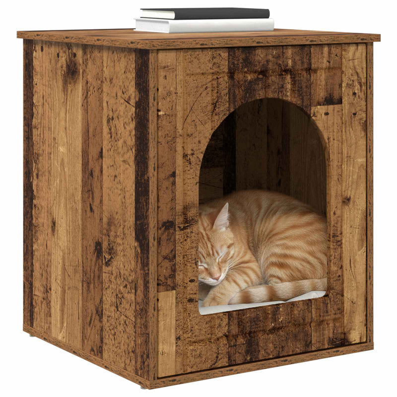 Afbeelding laden in galerijviewer, Vidaxl kattenhuis oudhout 53 x 52 x 62 cm bewerkt hout