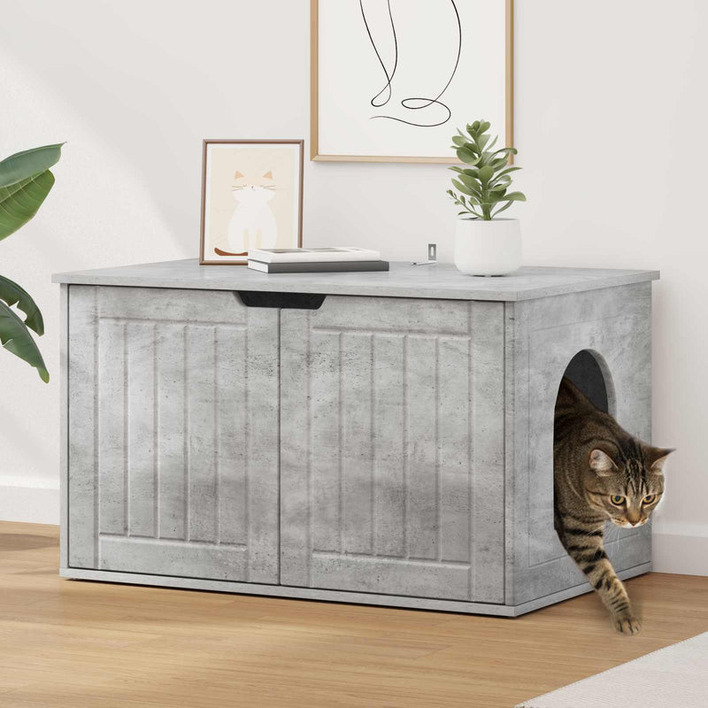 Afbeelding laden in galerijviewer, Vidaxl kattenhuis beton 85 x 55 x 50,5 cm bewerkt hout