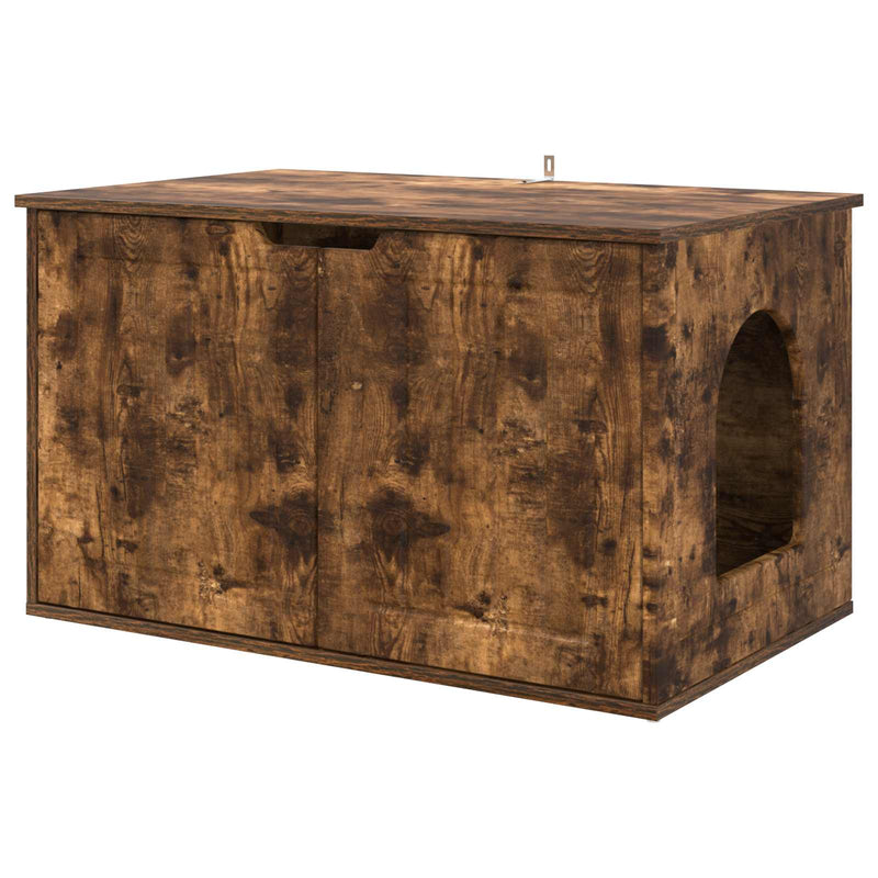 Afbeelding laden in galerijviewer, Vidaxl kattenhuis gerookt eiken 85 x 55 x 50,5 cm bewerkt hout