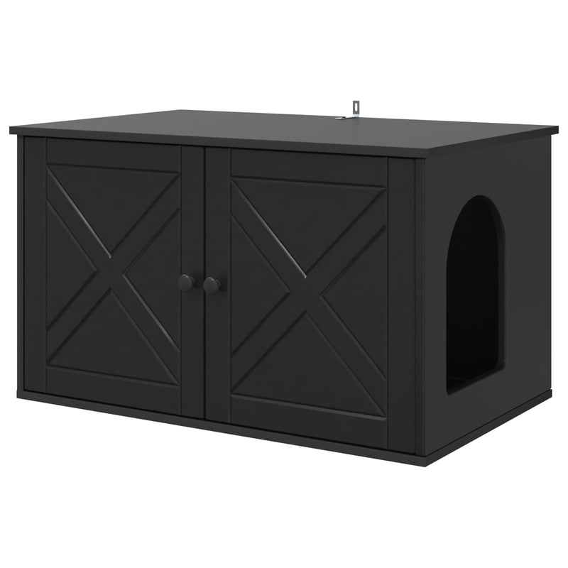 Afbeelding laden in galerijviewer, Vidaxl kattenhuis zwart 85 x 55 x 50,5 cm bewerkt hout