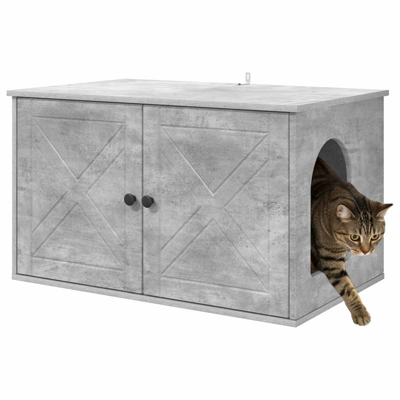 Afbeelding laden in galerijviewer, Vidaxl kattenhuis beton 85 x 55 x 50 cm bewerkt hout