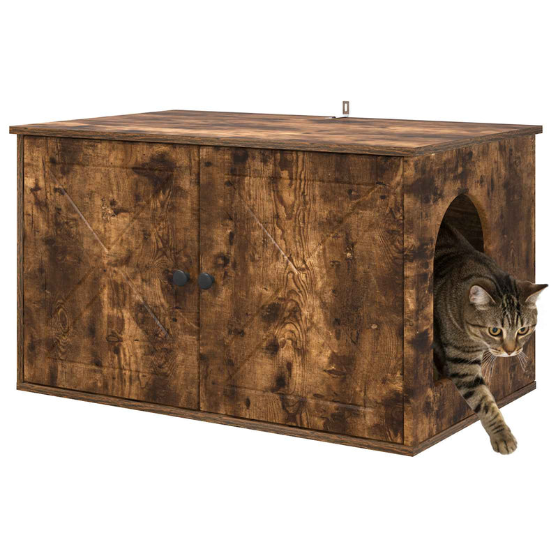 ギャラリービューアに画像をロードする, Vidaxl kattenhuis gerookt eiken 85 x 55 x 50 cm bewerkt hout