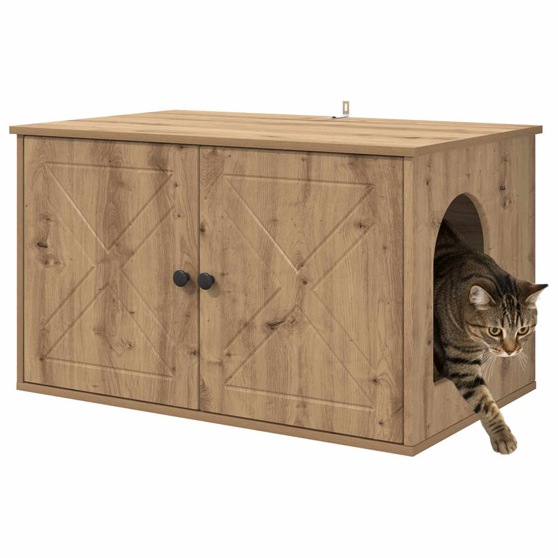 Afbeelding laden in galerijviewer, Vidaxl kattenhuis ambachtelijk eiken 85 x 55 x 50 cm bewerkt hout