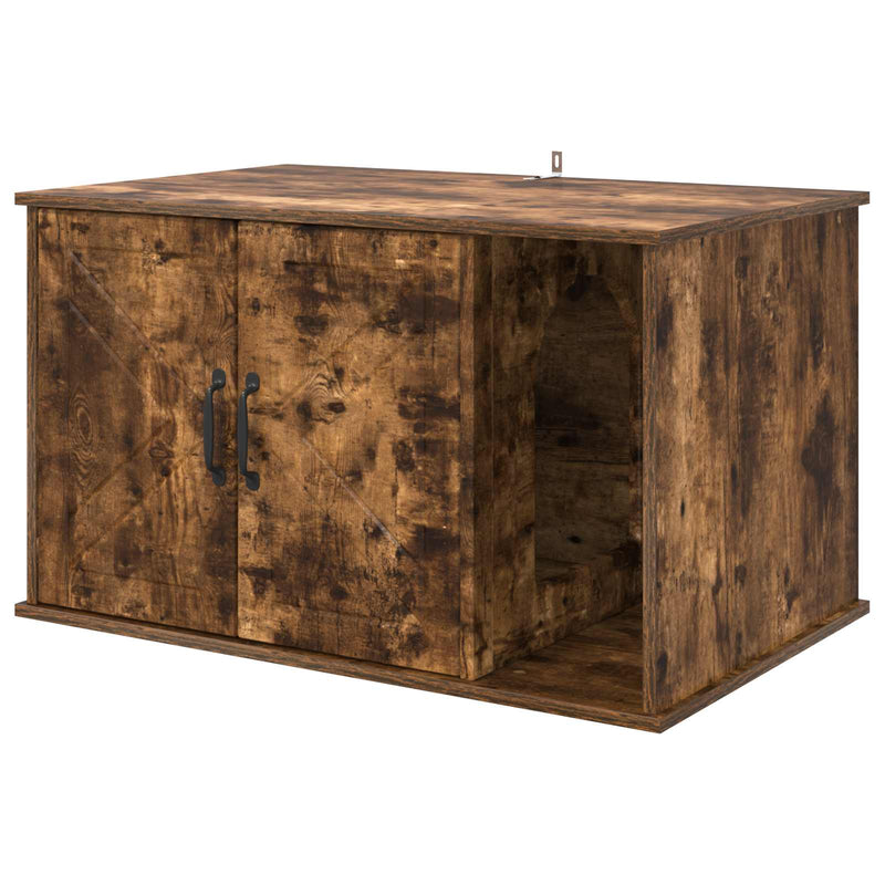 Afbeelding laden in galerijviewer, Vidaxl kattenhuis gerookt eiken 85 x 55 x 50 cm bewerkt hout