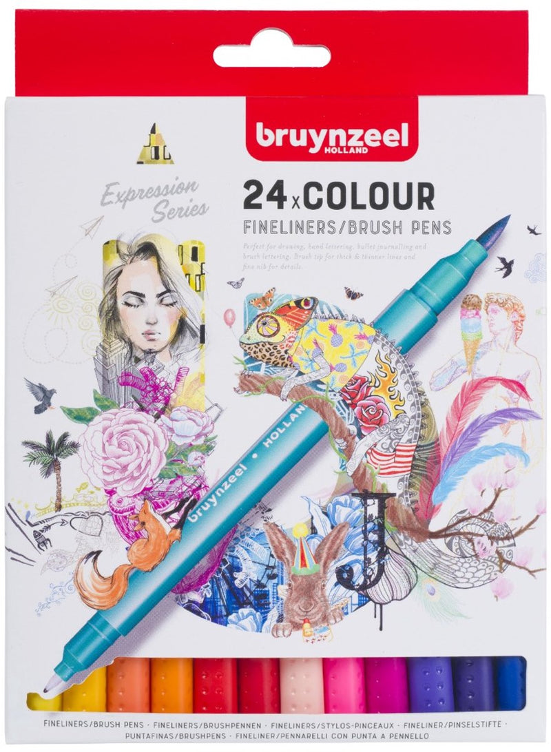 Afbeelding laden in galerijviewer, Bruynzeel fineliner brushpennen set - 24 kleuren voor tekenen.