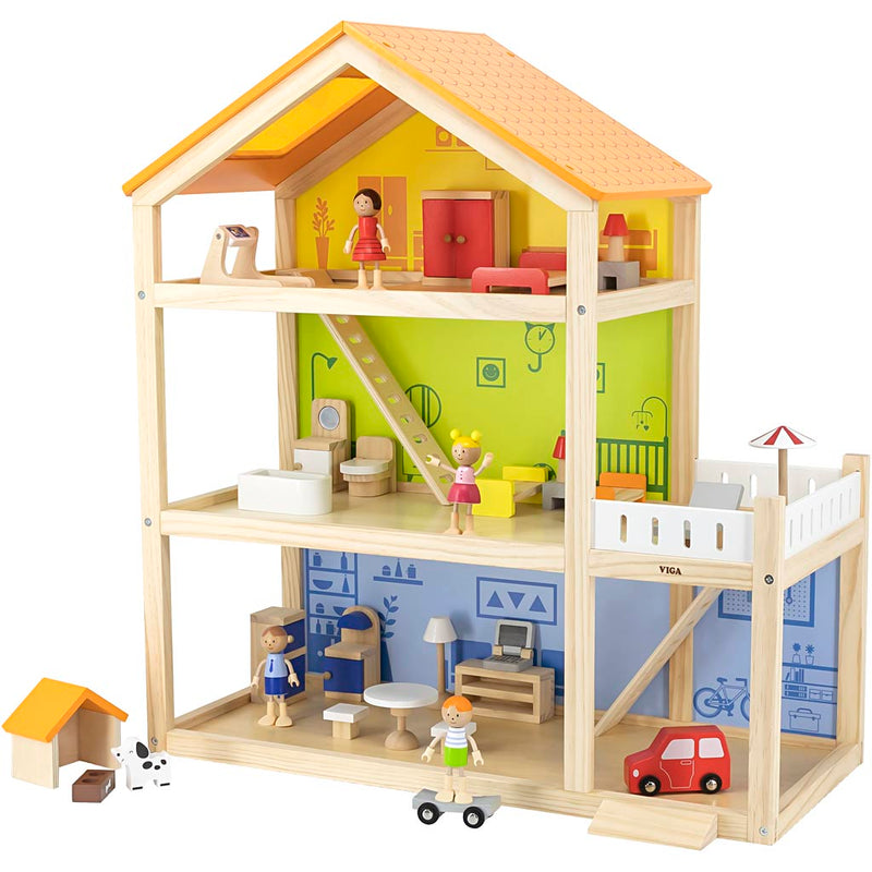 Afbeelding laden in galerijviewer, Https: www.cchobby.nl viga-poppenhuis-h-67-cm-d-28-cm-b-62-cm-1-stuk