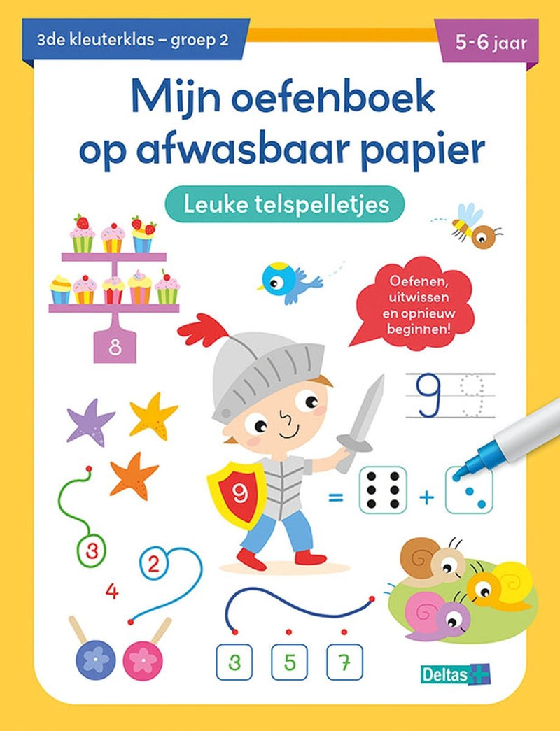 Afbeelding laden in galerijviewer, Deltas oefenboek afwasbaar papier leuke telspelletjes (5-6 j.)