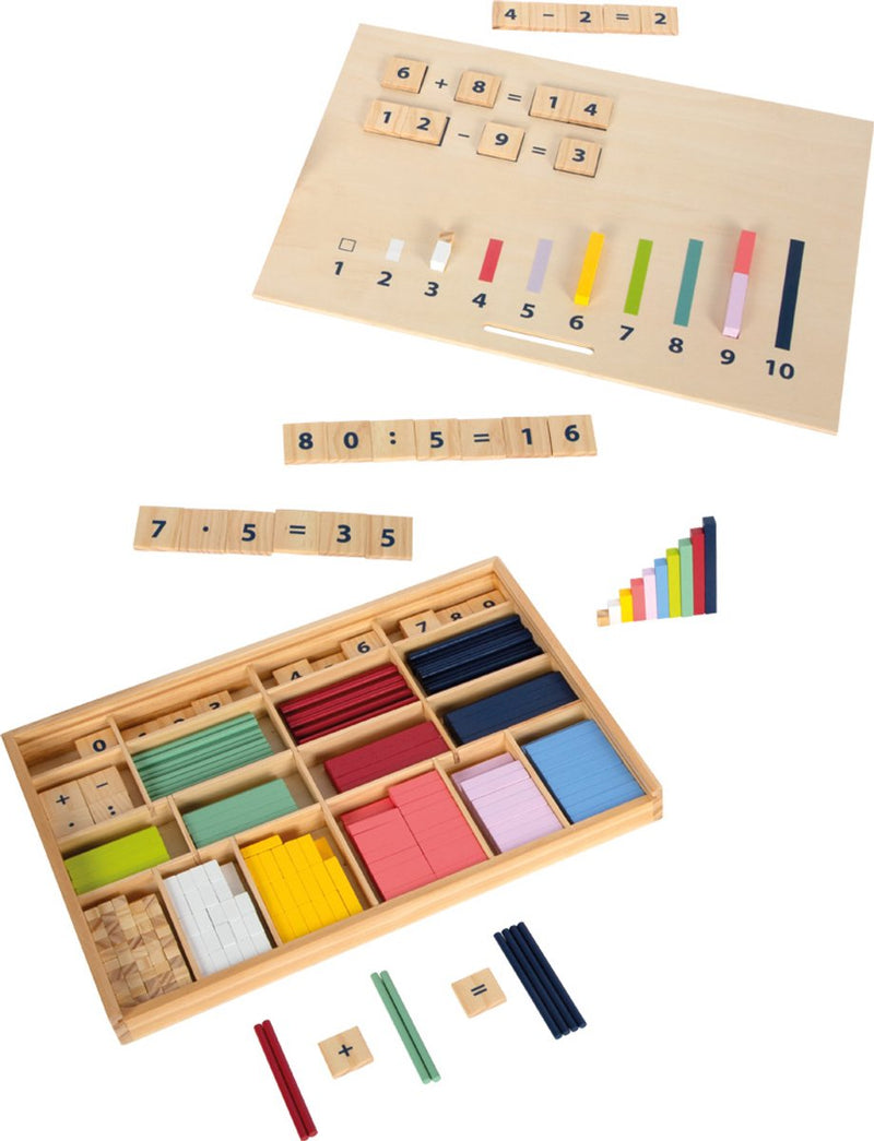 Afbeelding laden in galerijviewer, Small foot - houten leerbox met rekenstaven en rekenblokjes set