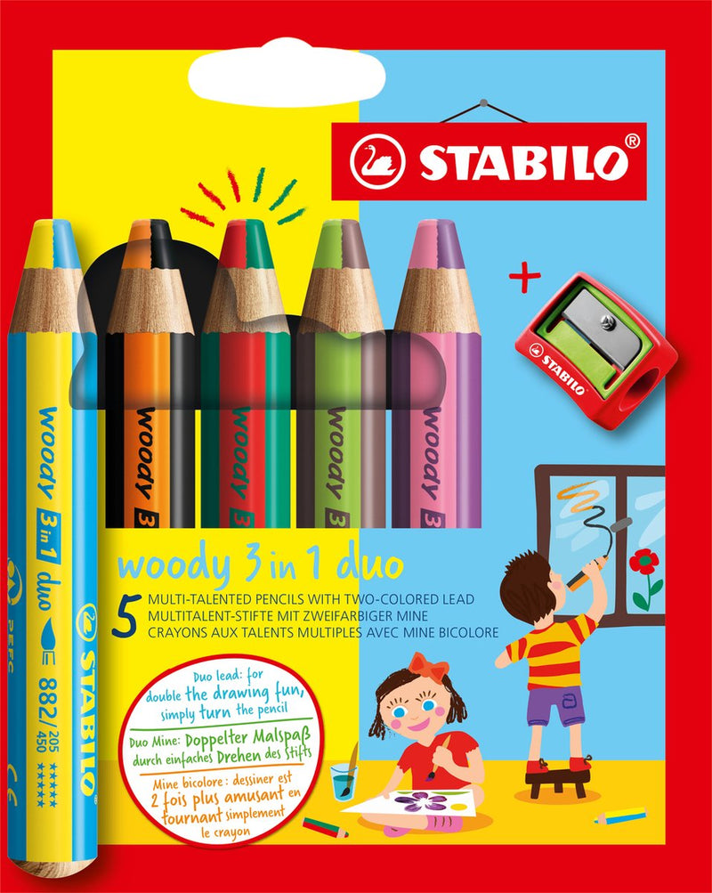 Chargez l'image dans la visionneuse de la galerie, Stabilo woody 3 in 1 duo - multi talent kleurpotloden - etui met 5 kleuren puntenslijper
