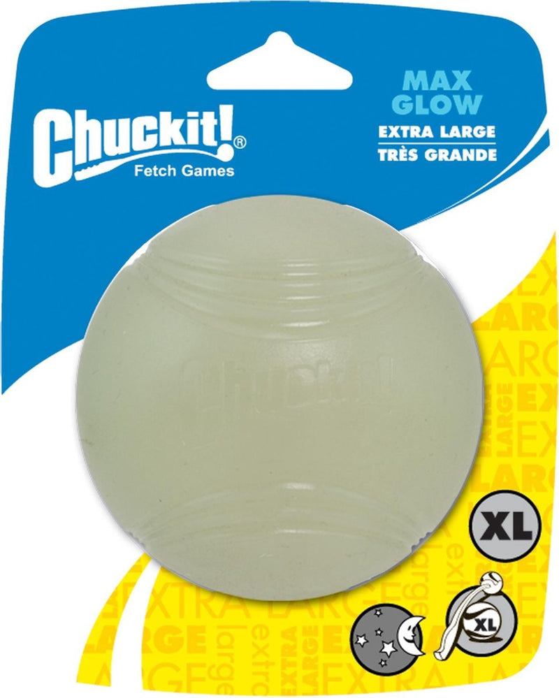 Afbeelding laden in galerijviewer, Chuckit! max glow ball – hondenspeelgoed – hondenbal - drijvend – apporteerspeelgoed – glow in the dark - extra large - ø9 cm - 1 stuks