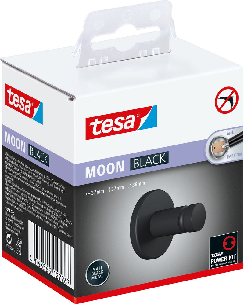Afbeelding laden in galerijviewer, Tesa handdoekhaken moon black matzwart badkamer toilet zelfklevend zonder boren – 37x37x36mm