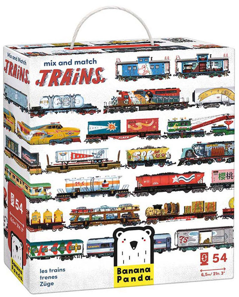 Afbeelding laden in galerijviewer, Banana panda puzzel trein speelgoed - mix and match treinen 54 stukjes.